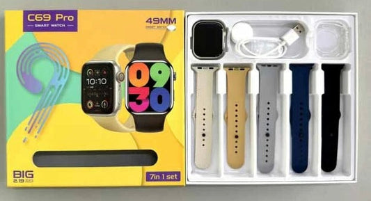 C69 pro max smart black edition watch with 5 straps